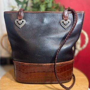 Brighton Vintage Carolina Leather Bucket Shoulder Bag 2-tone